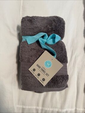 Hand Towel Set - Gray with Teal Ribbon